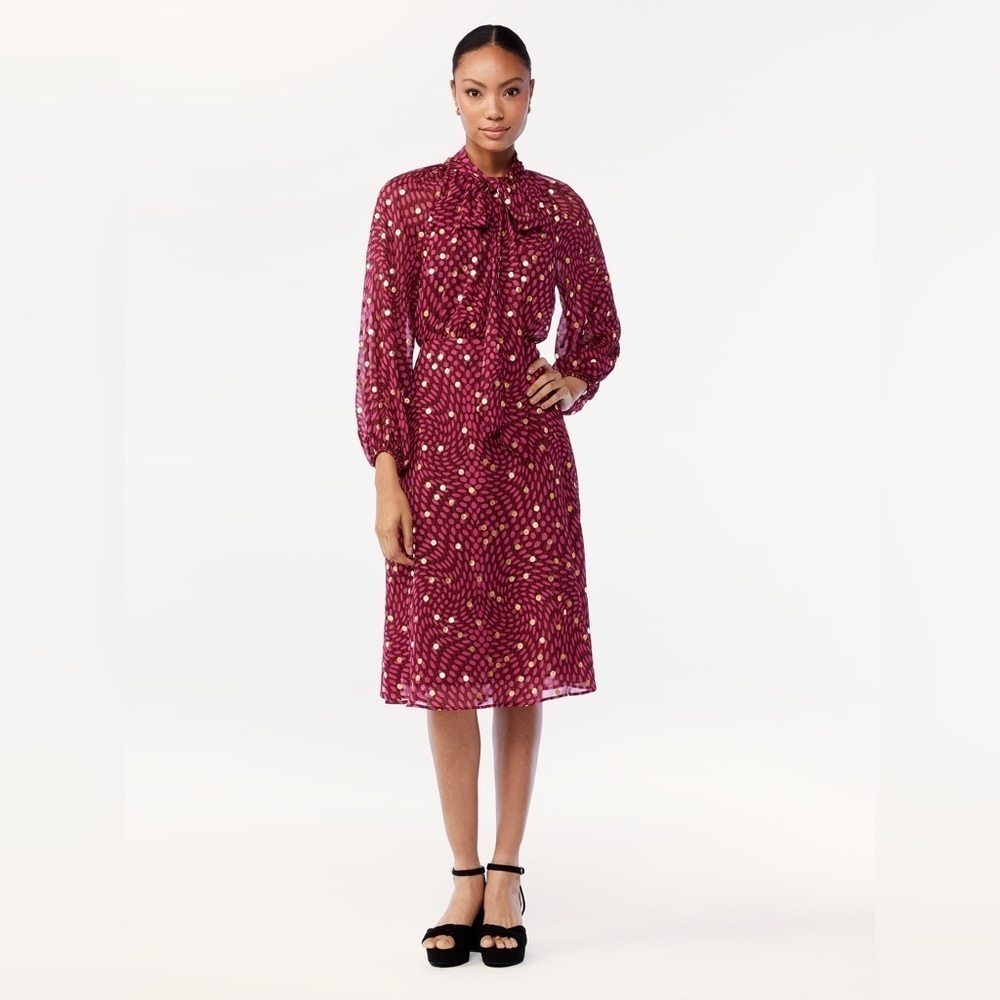 Scoop Womens Multicolor Blouson Sleeves Smocked Midi Dress Size S